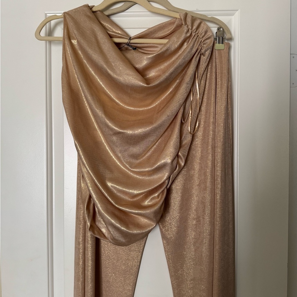 Beige Women's 2 Piece Blouse and Trouser Set